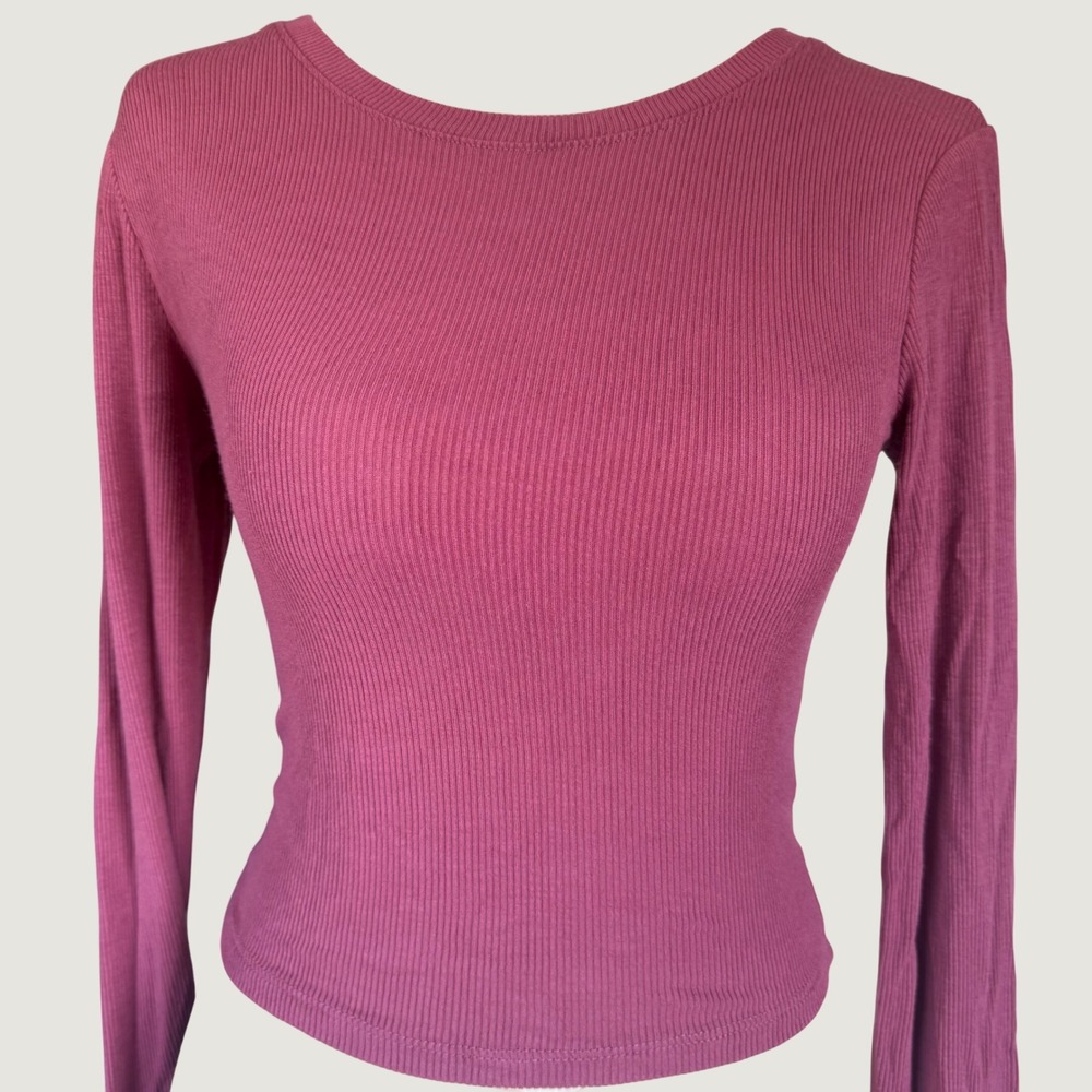 Garage Ribbed Long Sleeve Top Womens XS Pink Excellent Crew Neck Stretch
